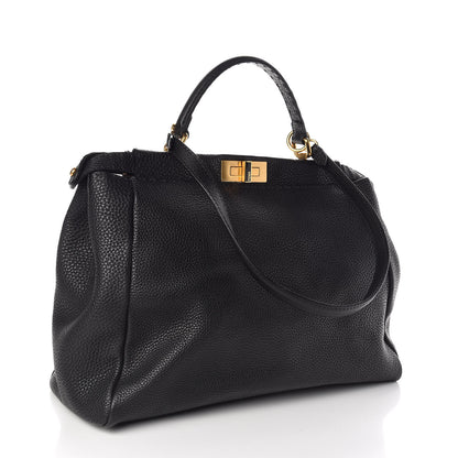Fendi Cuoio Romano Selleria Large Peekaboo Iconic Satchel Black Moro 3 of 10