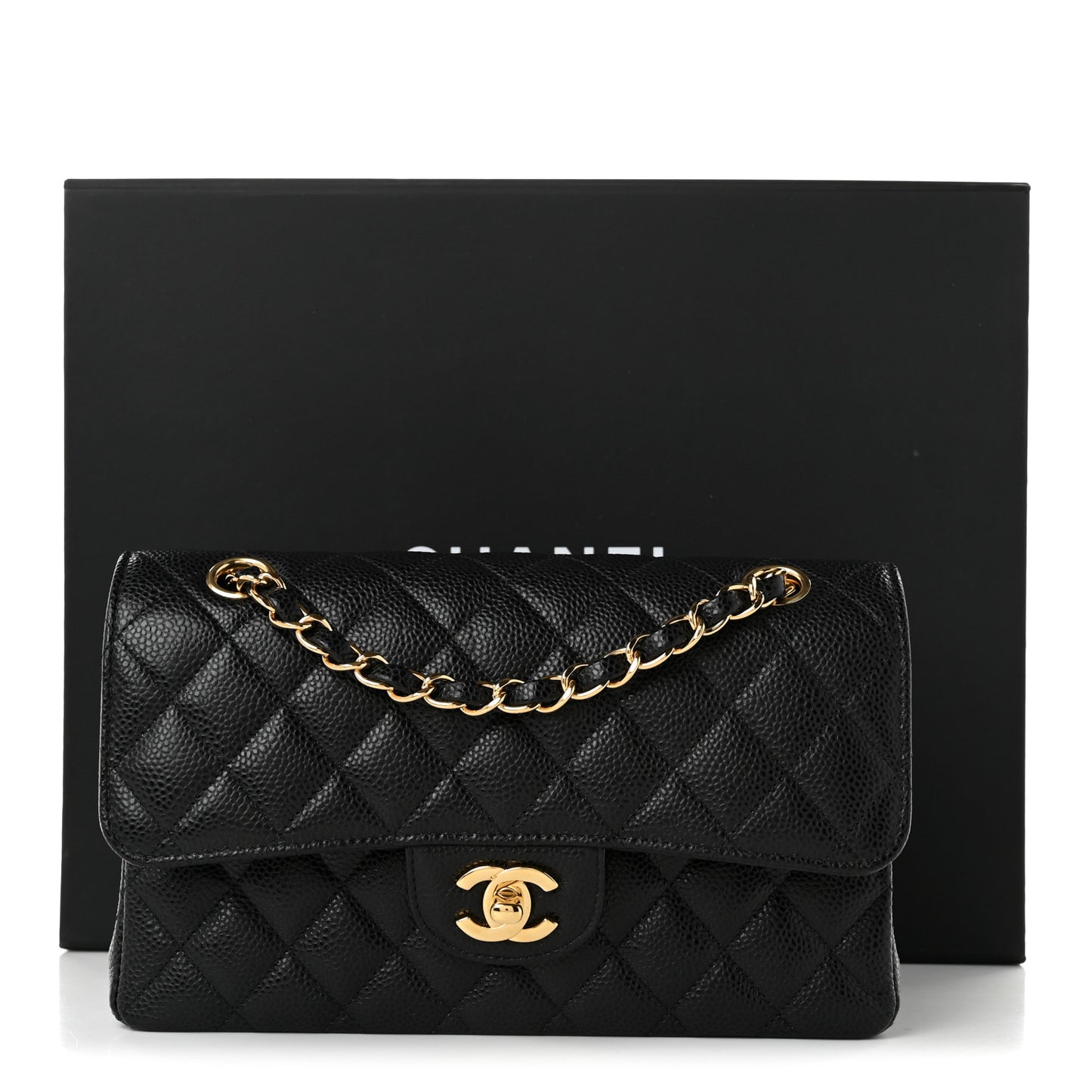 Caviar Quilted Small Double Flap Black
