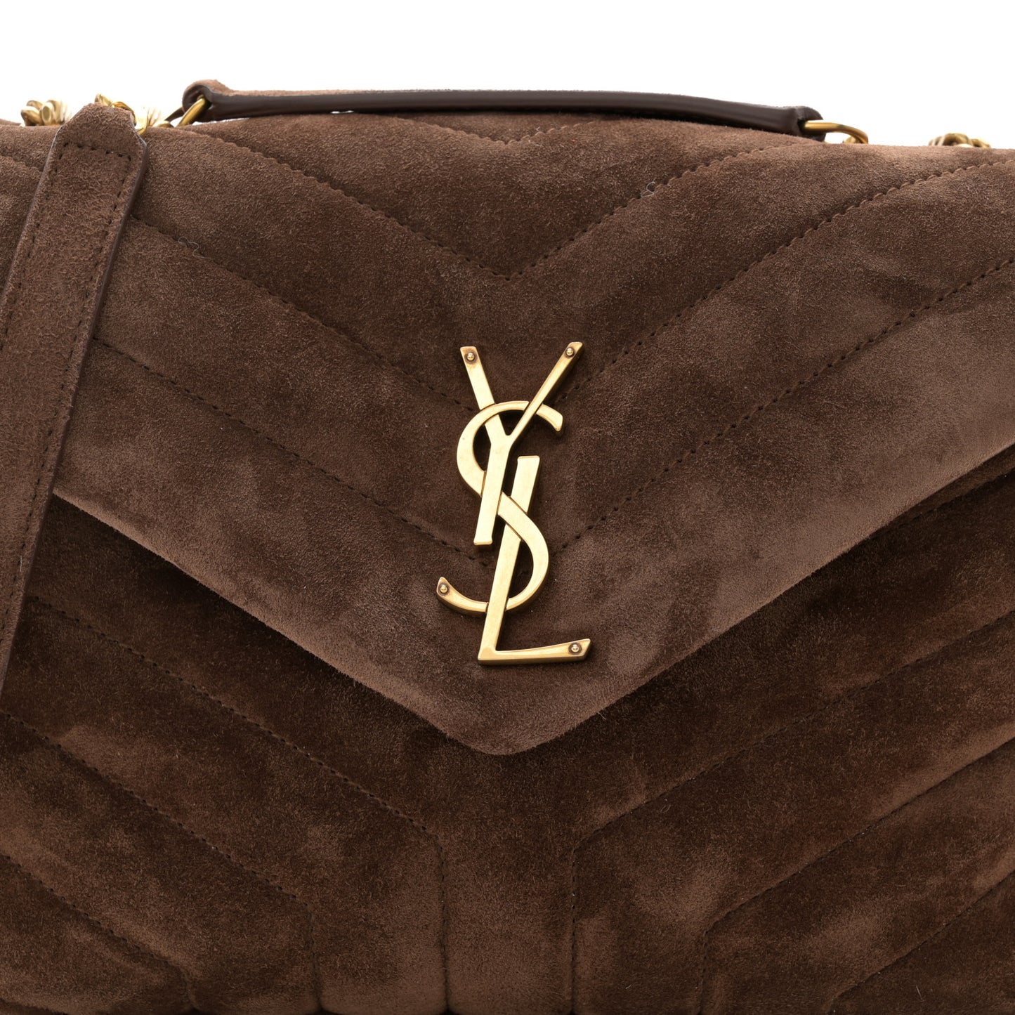 Suede Calfskin Y Quilted Monogram Small Loulou Chain Satchel Bark Brown