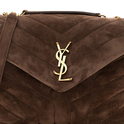 Saint Laurent Suede Calfskin Y Quilted Monogram Small Loulou Chain Satchel Bark Brown 9 of 11