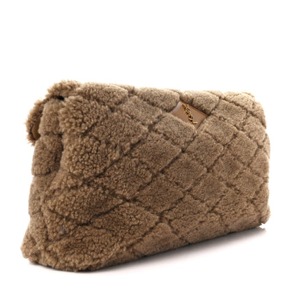 Saint Laurent Shearling Lambskin Quilted Sade Puffer Envelope Clutch Natural Brown 3 of 12