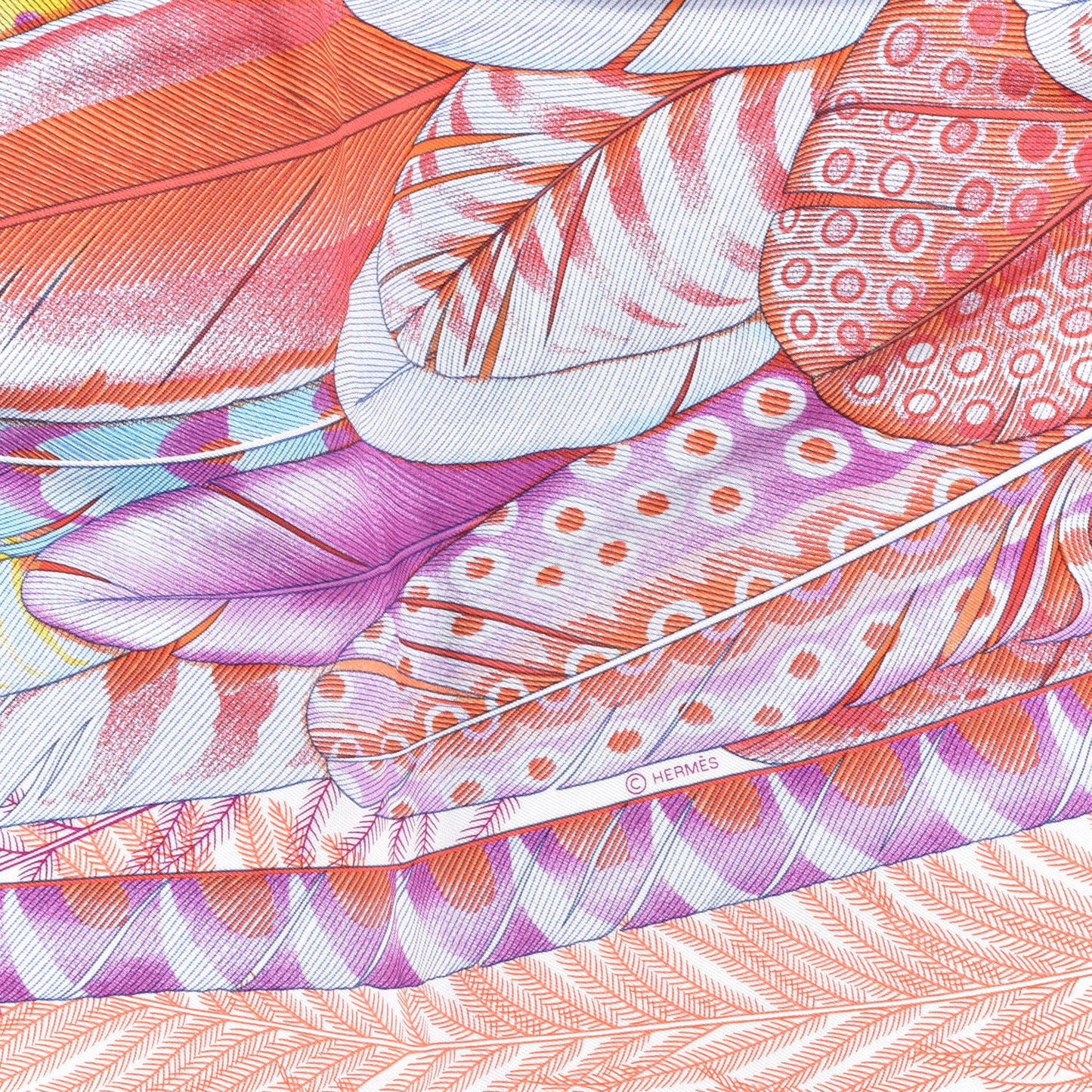 Silk Plumes En Fete Scarf 90 White Corail Parme
