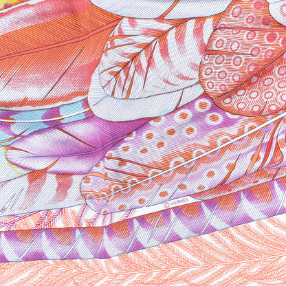 Hermes Silk Plumes En Fete Scarf 90 White Corail Parme 5 of 5