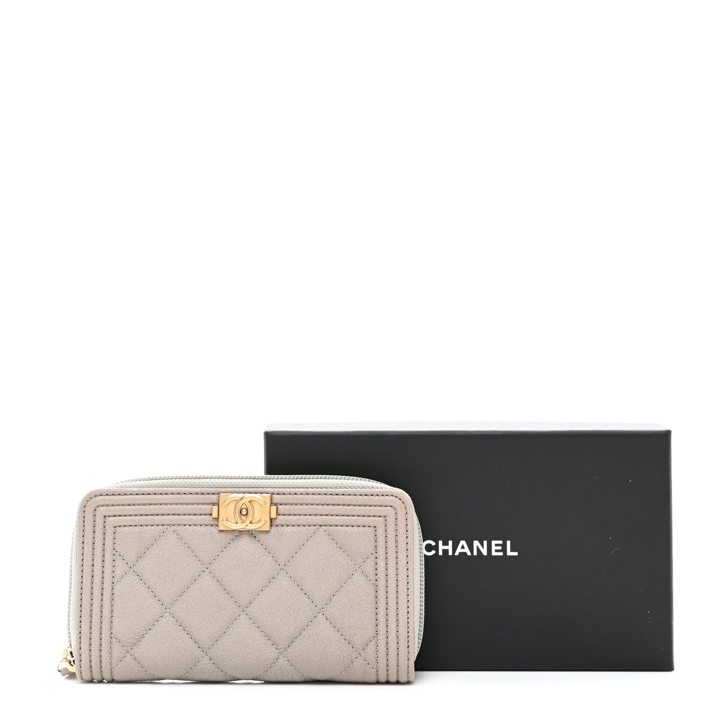 Caviar Quilted Boy Small Zip Around Wallet Grey