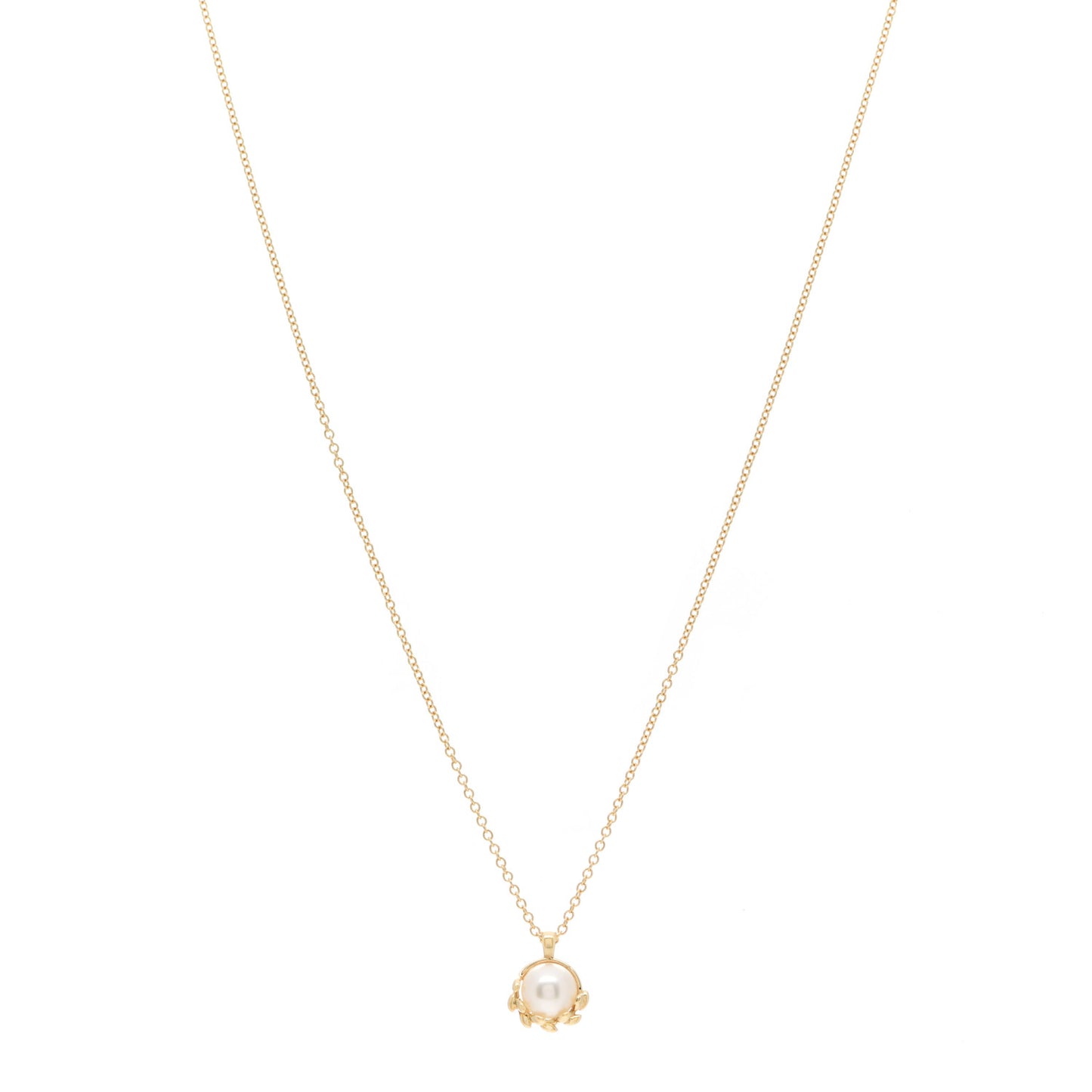 18K Yellow Gold Pearl Paloma Picasso Olive Leaf Pendant Necklace