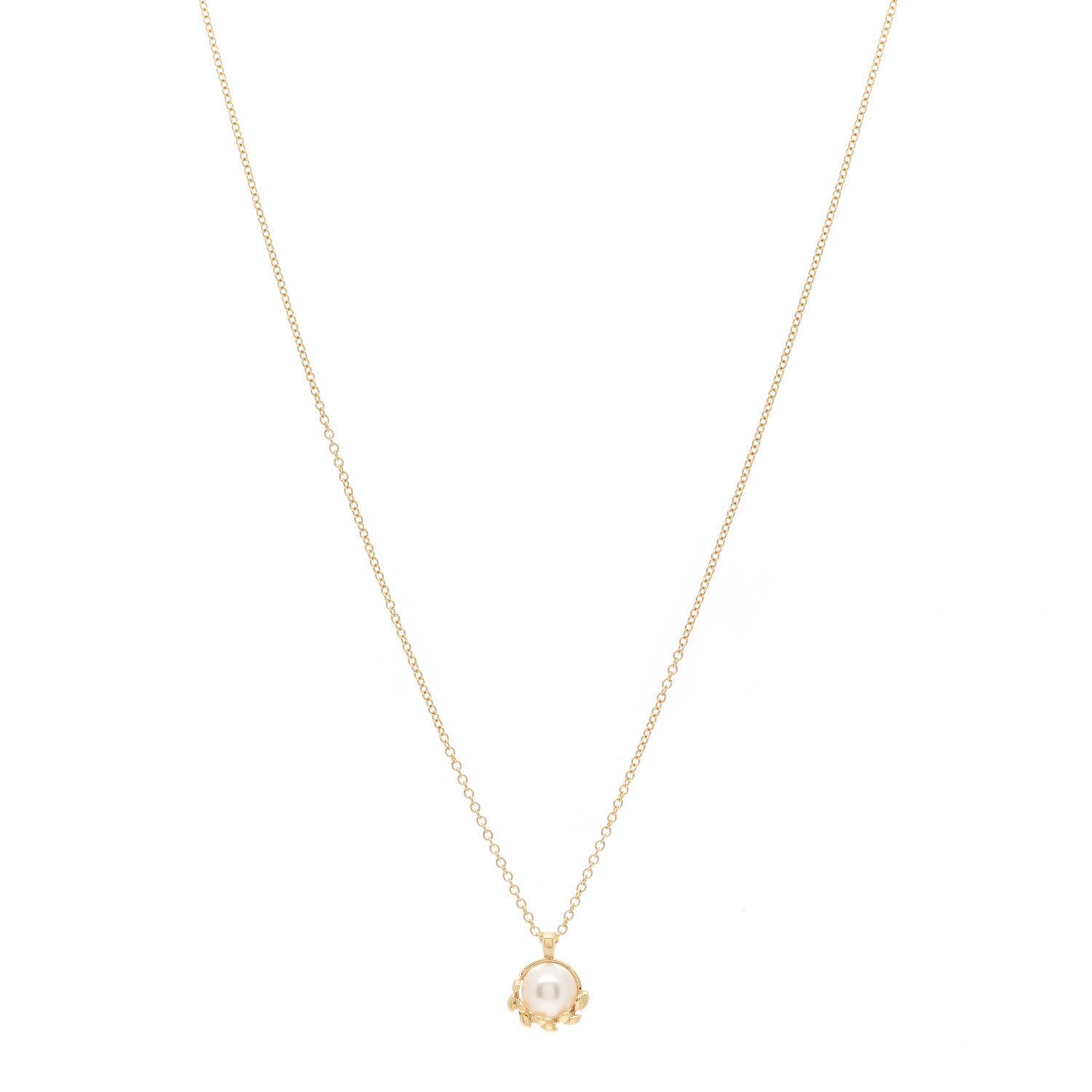 Tiffany 18K Yellow Gold Pearl Paloma Picasso Olive Leaf Pendant Necklace 1 of 6