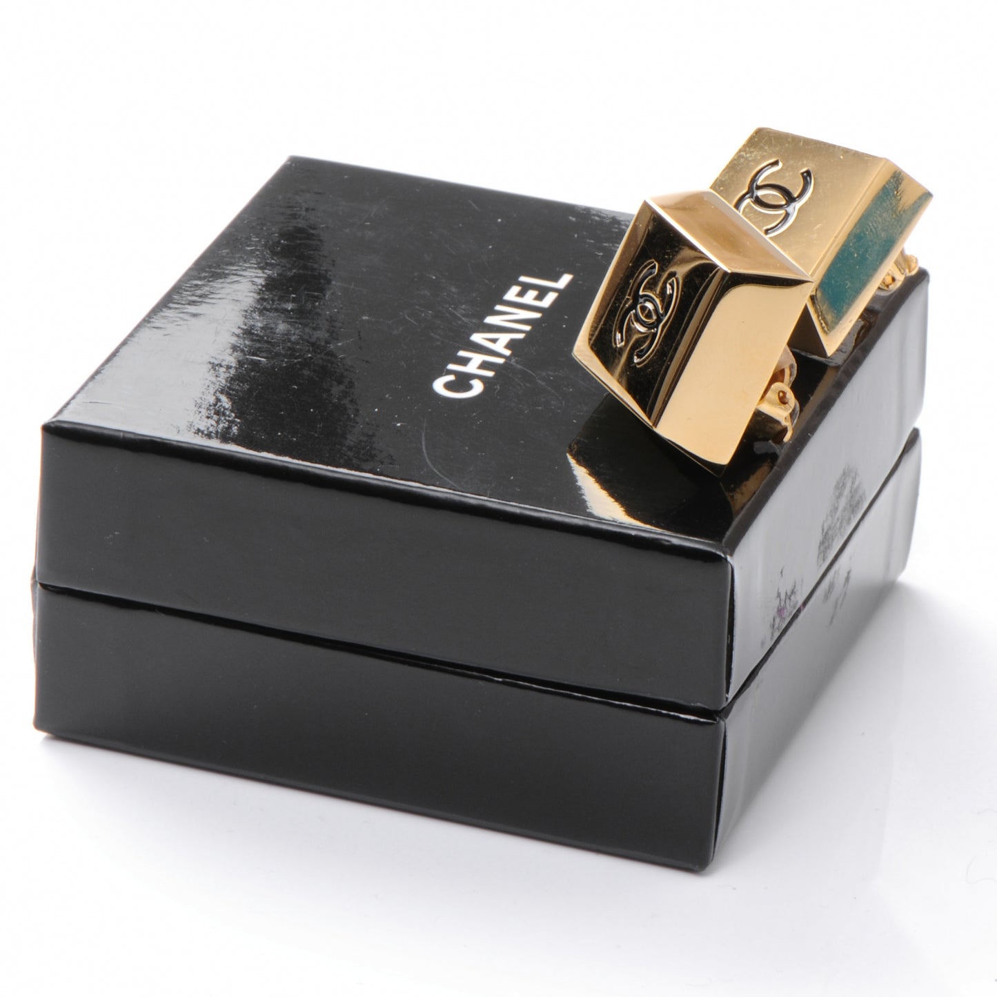 CC Square Clip On Earrings Gold