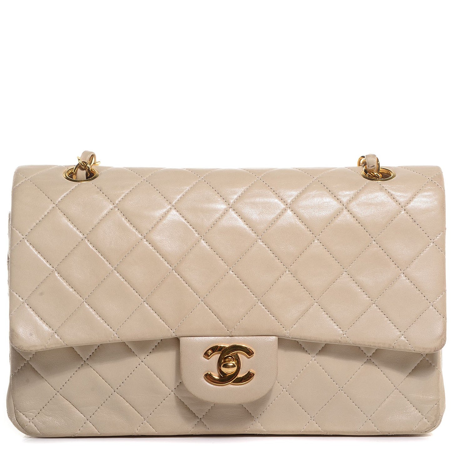 Lambskin Medium Double Flap Light Beige