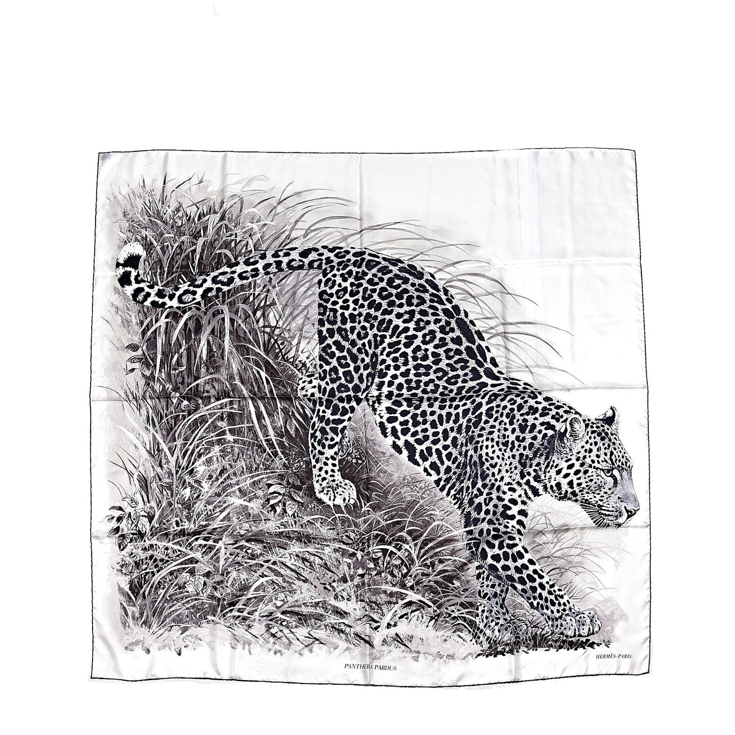 Silk Panthera Pardus Scarf 140 Black White Anthracite