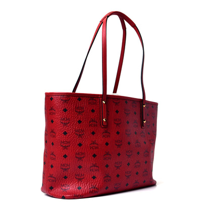 MCM Visetos Medium Anya Zip Top Shopper Tote Ruby Red 2 of 4