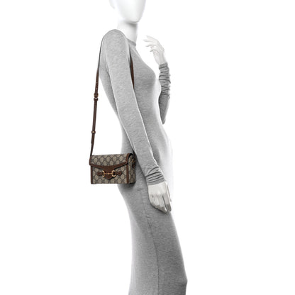 Gucci GG Supreme Monogram Mini Horsebit 1955 Shoulder Bag Beige Brown Sugar 2 of 14