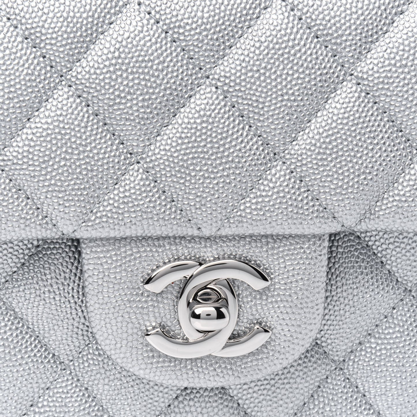 Metallic Caviar Quilted Mini Top Handle Rectangular Flap Silver