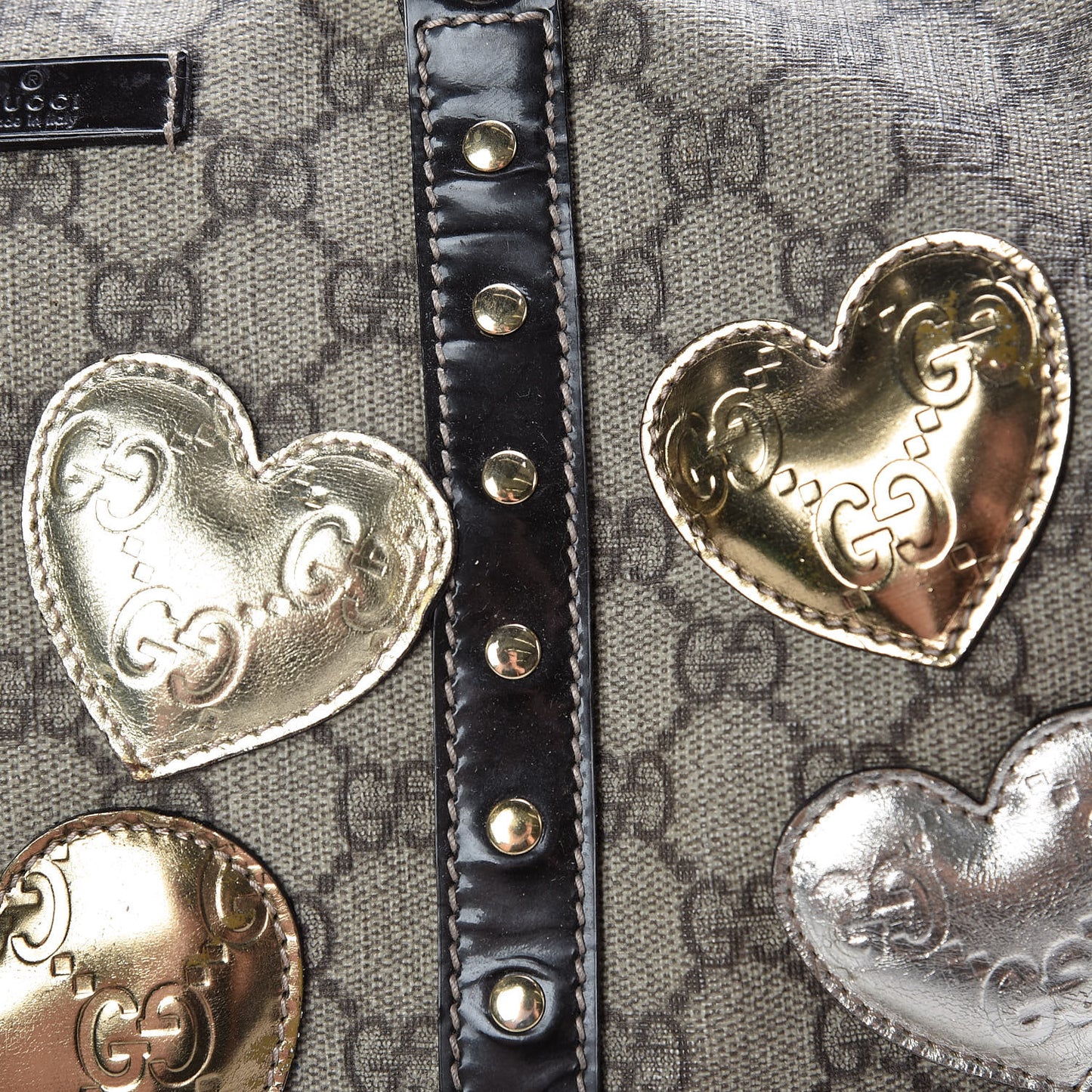 Monogram Guccissima Hearts Studded Medium Joy Boston Dark Brown