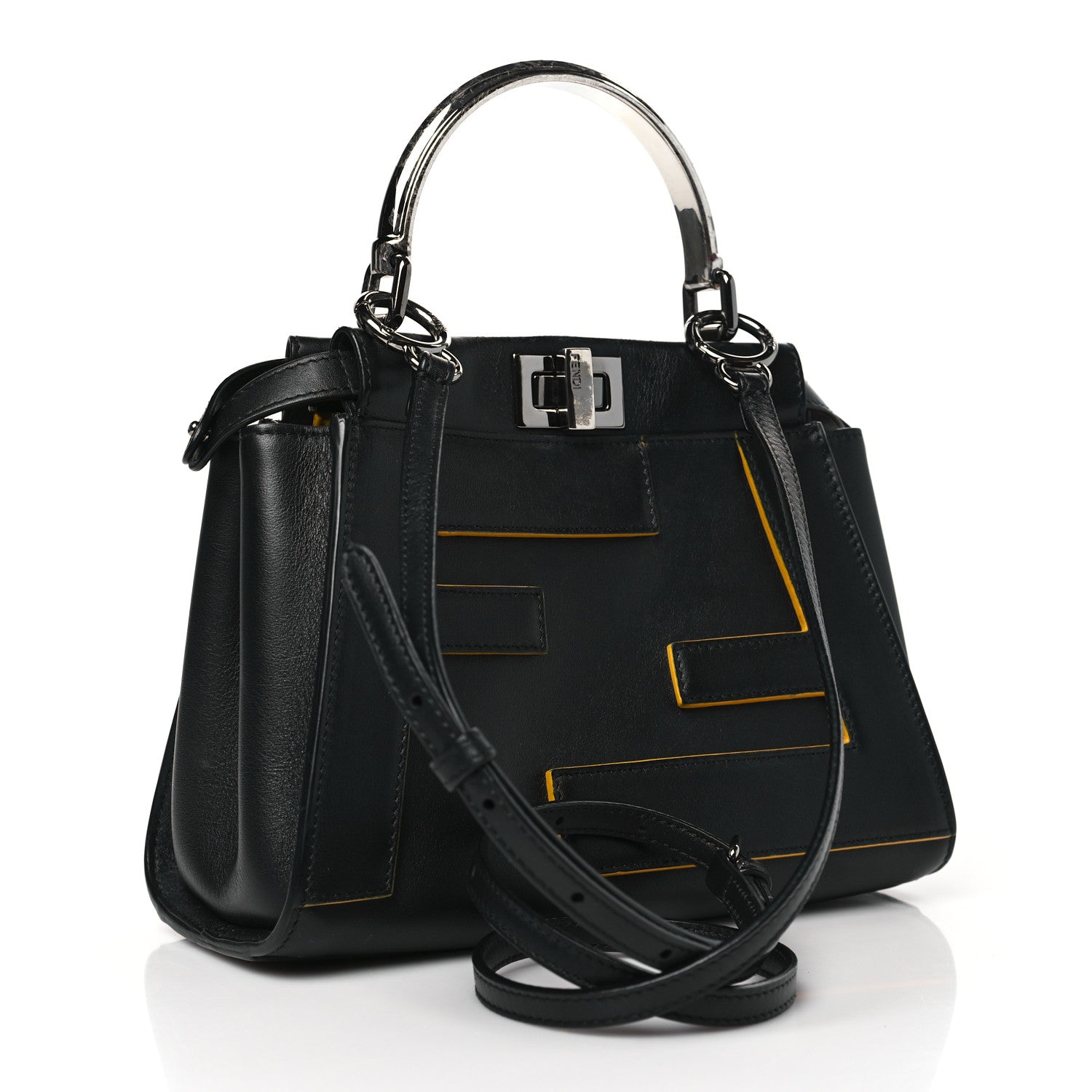 Fendi Nappa FF Mini Peekaboo Iconic Satchel Black Sunflower 3 of 14