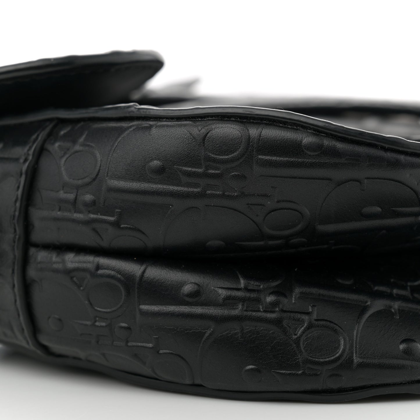 Calfskin Embossed Oblique Saddle Bag Black