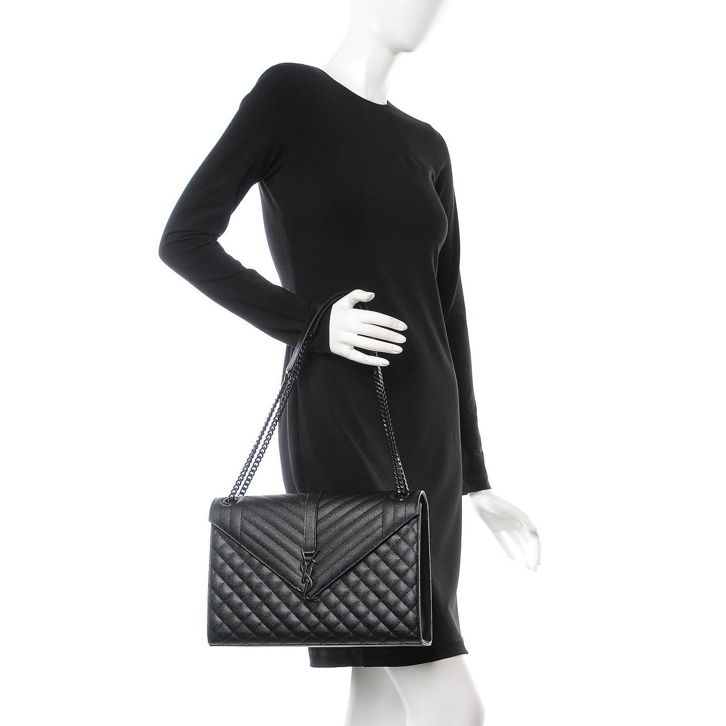 Grain De Poudre Textured Mixed Matelasse Large Triquilt Monogram Monochrome Satchel Black