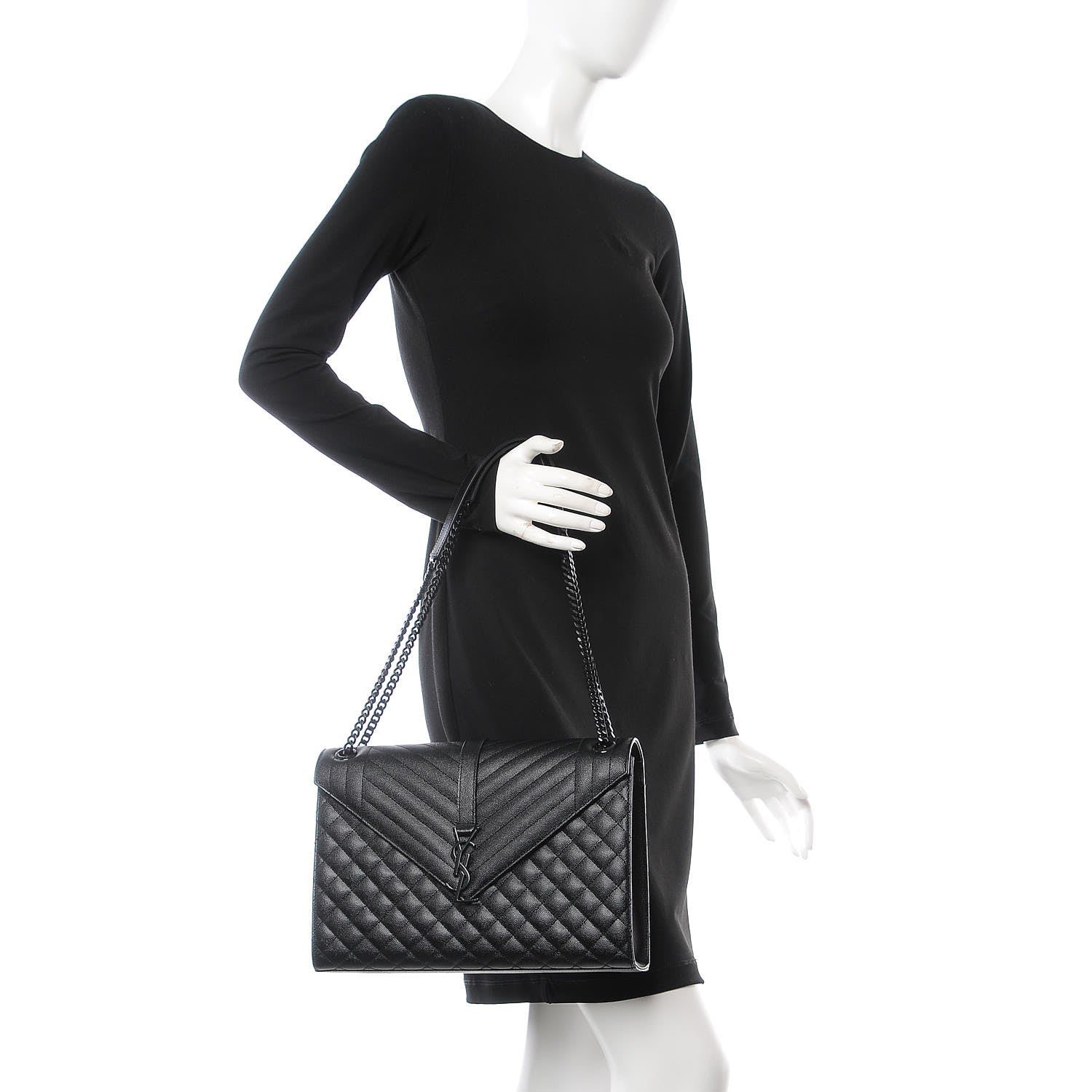 Saint Laurent Grain De Poudre Textured Mixed Matelasse Large Triquilt Monogram Monochrome Satchel Black 2 of 8