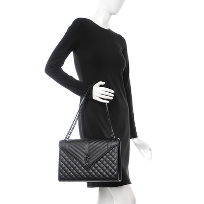 Saint Laurent Grain De Poudre Textured Mixed Matelasse Large Triquilt Monogram Monochrome Satchel Black 2 of 8