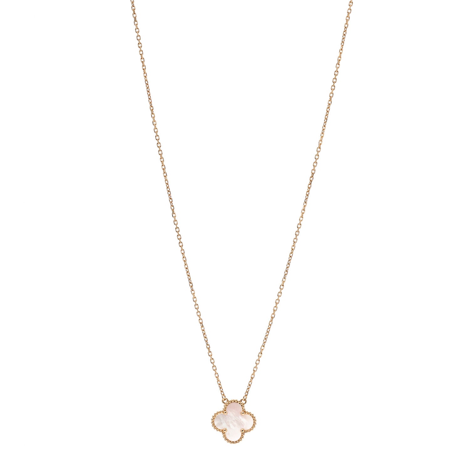 Van Cleef & Arpels 18K Yellow Gold Mother of Pearl Vintage Alhambra Pendant Necklace 1 of 6