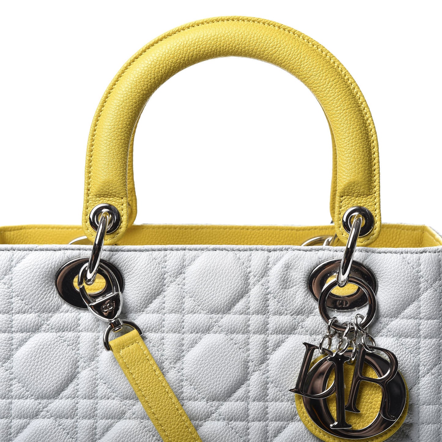 Lambskin Cannage Medium Tri-Color Lady Dior White Grey Yellow