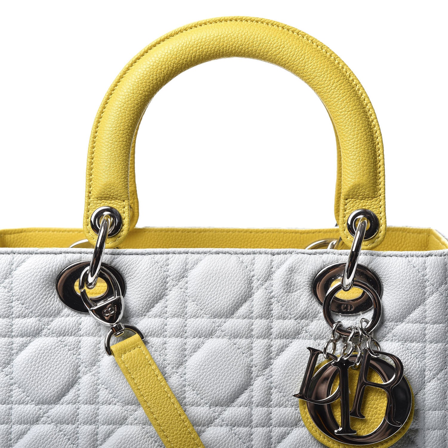 Christian Dior Lambskin Cannage Medium Tri-Color Lady Dior White Grey Yellow 9 of 10