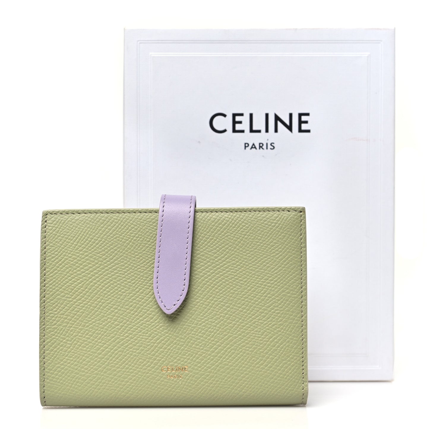Grained Calfskin Medium Multifunction Strap Wallet Sage Lilas