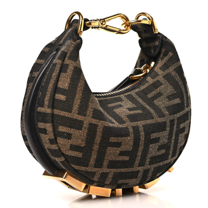 Fendi Fabric Jacquard FF 1974 Nano Fendigraphy Hobo Charm Tobacco Moro 3 of 10