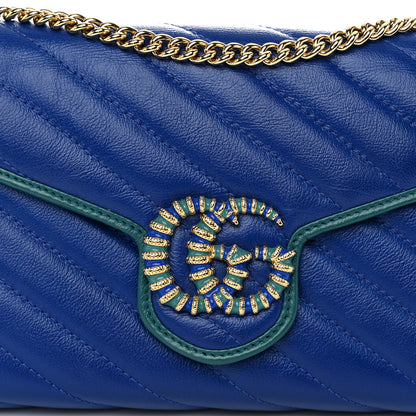 Gucci Azalea Calfskin Enamel Matelasse Diagonal Torchon GG Marmont Chain Wallet Imperial Blue Pavone 8 of 10