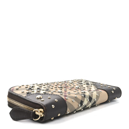 Burberry Studded Haymarket Check Large Zip Around Wallet Brown 4 of 9