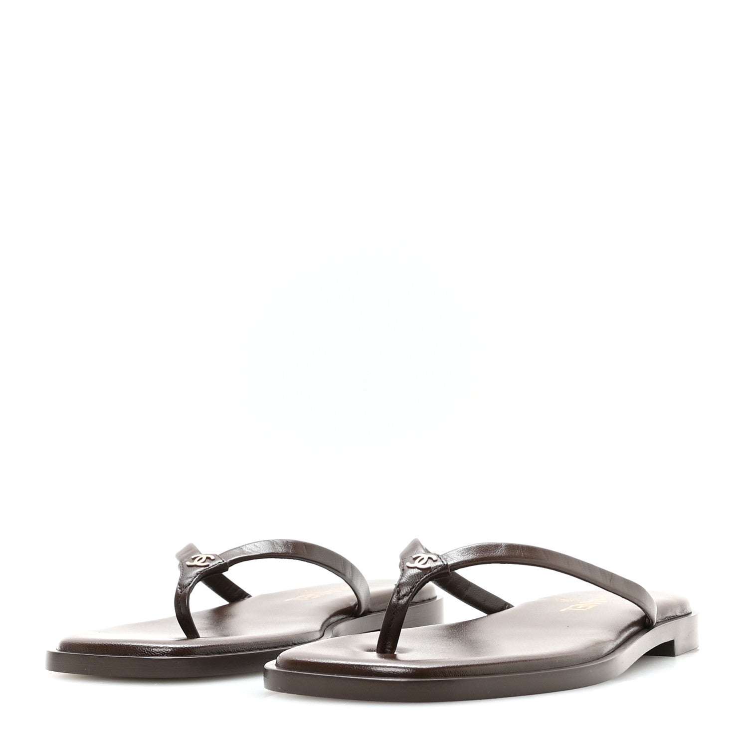 Chanel Goatskin CC Times Square Thong Sandals 37.5 Brown 4 of 8