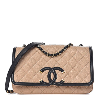 Chanel Caviar Quilted Medium CC Filigree Flap Beige Black 1 of 17