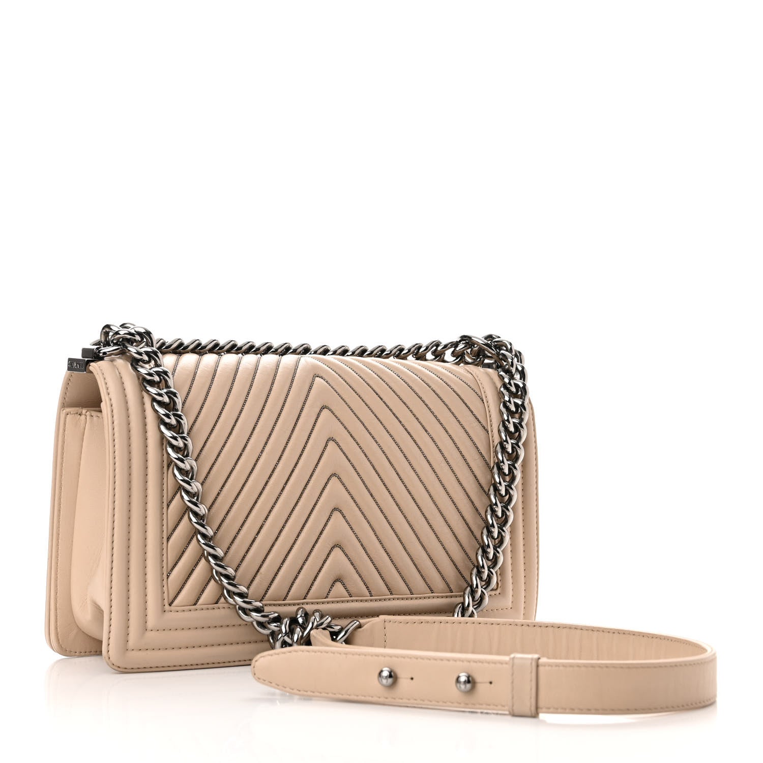 Chanel Calfskin Chevron Chain Medium Boy Flap Beige 3 of 10