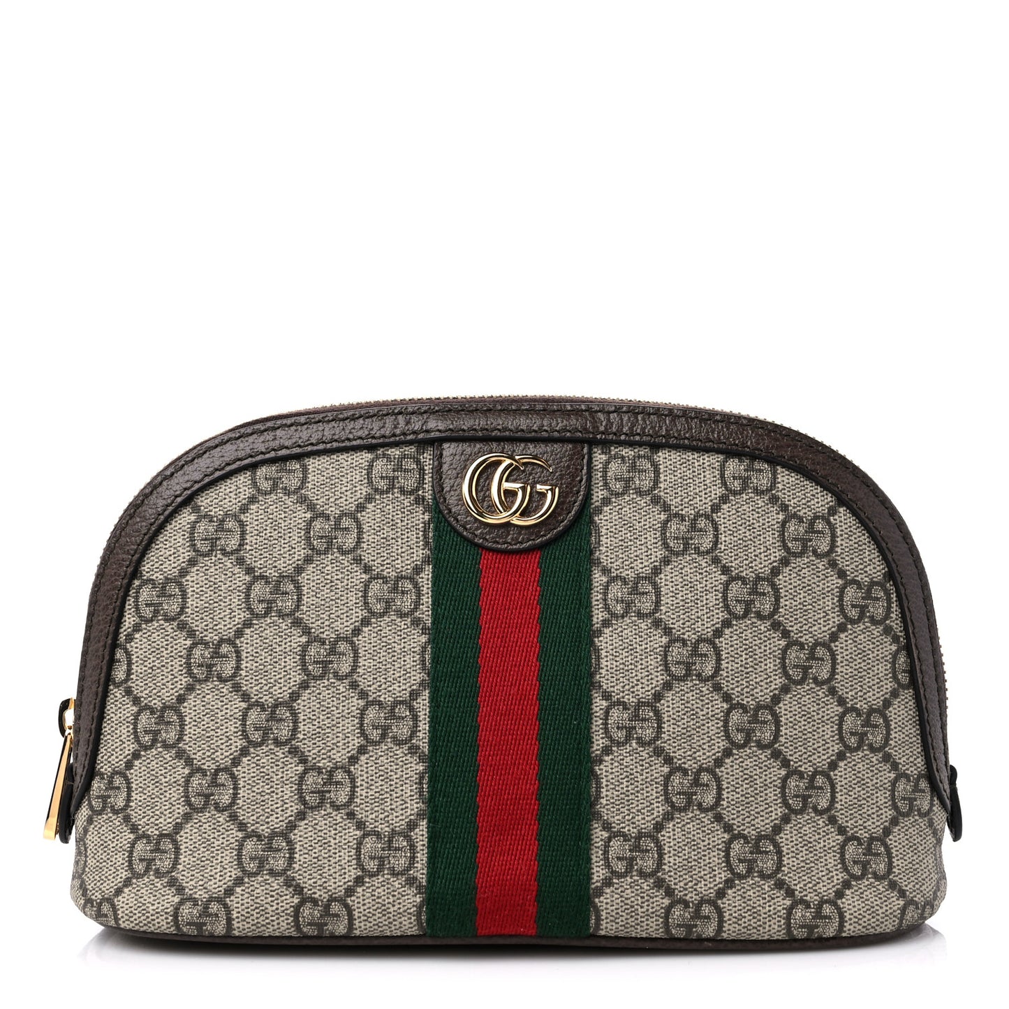 GG Supreme Monogram Textured Calfskin Web Large Ophidia Cosmetic Case Beige Ebony New Acero