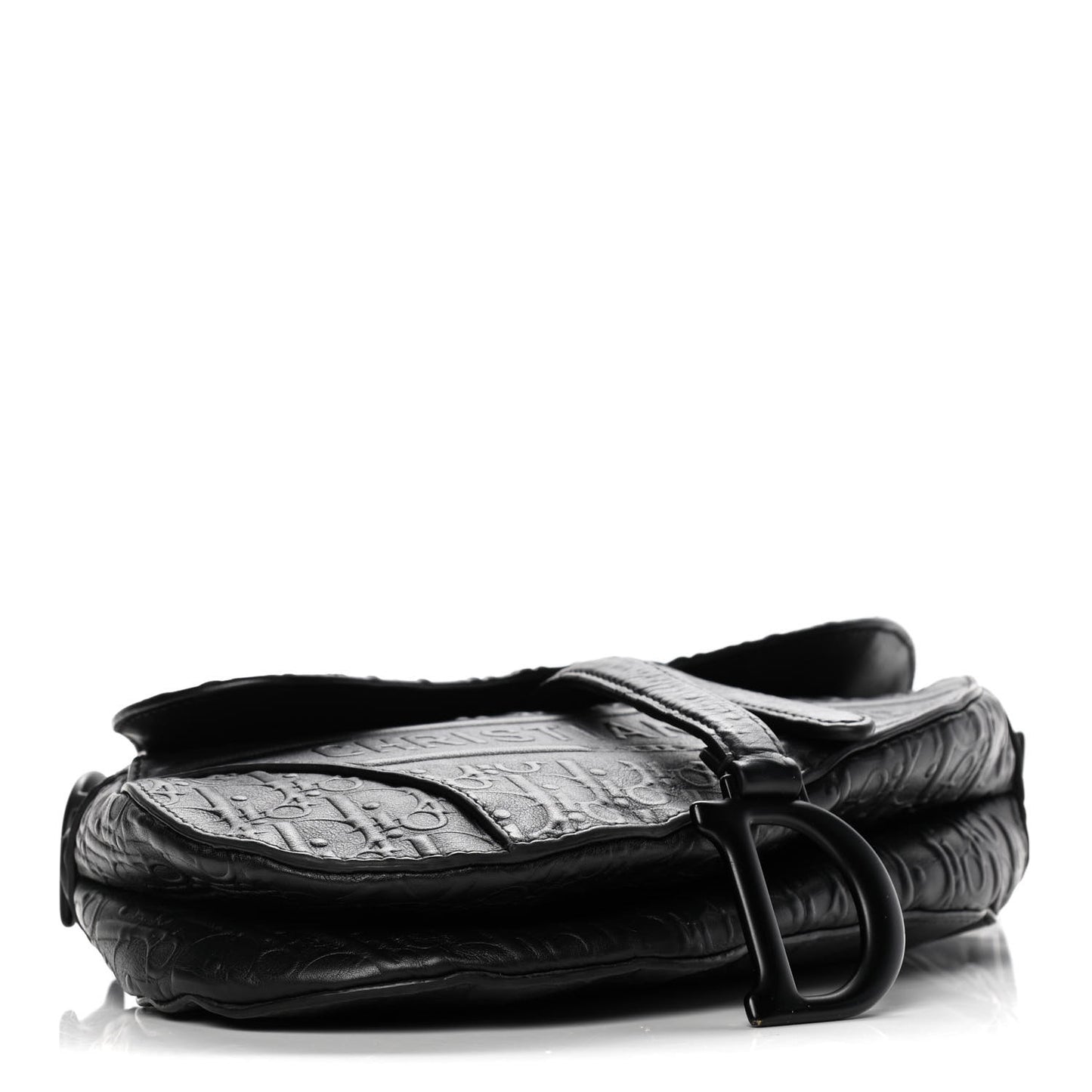 Calfskin Embossed Oblique Saddle Bag Black