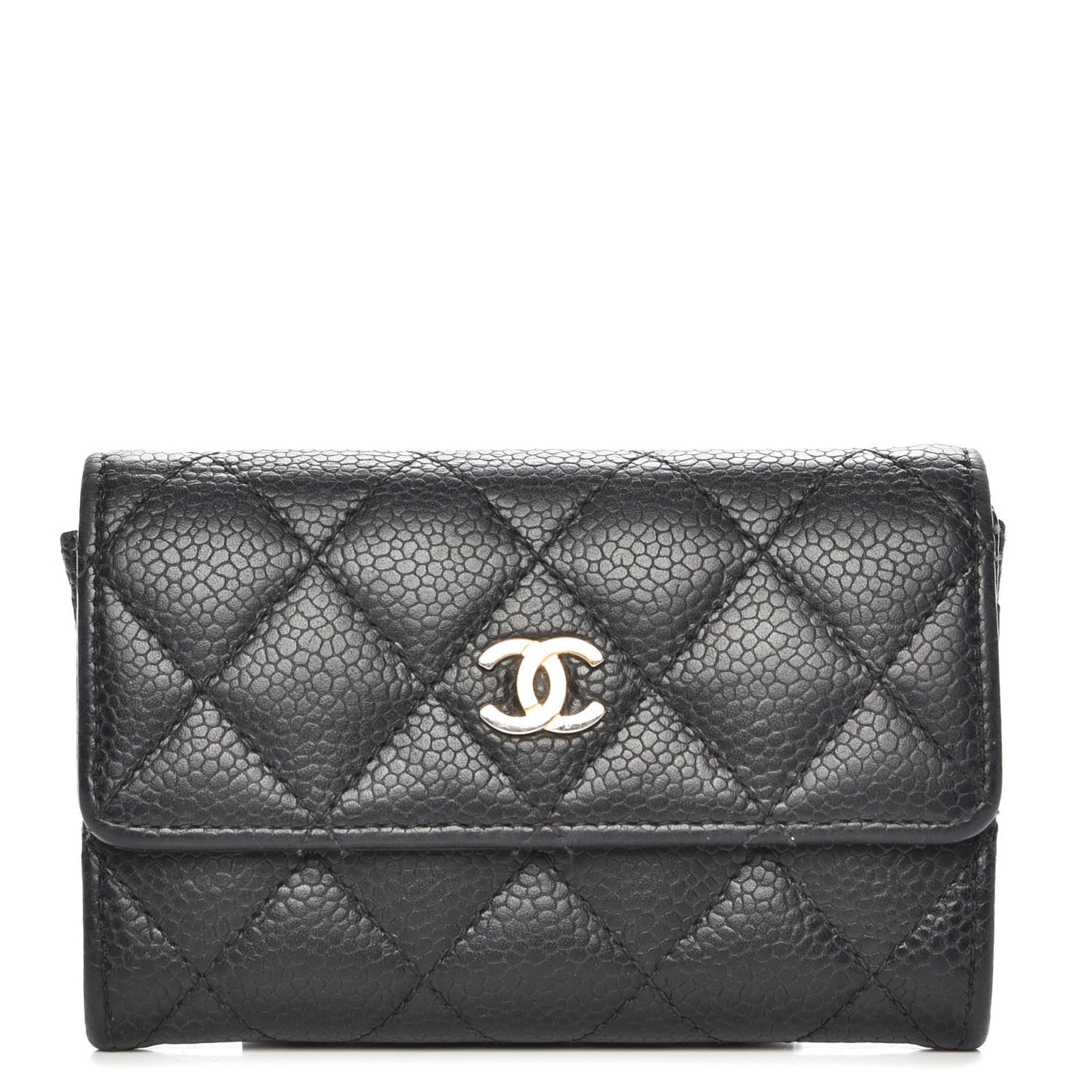 Caviar Quilted Flap Card Holder Black