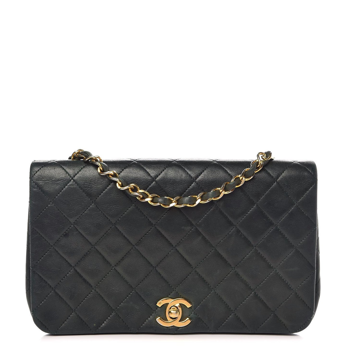 Lambskin Quilted Small Single Flap Dark Green