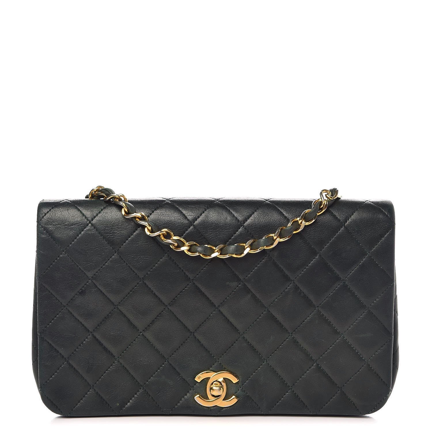 Chanel Lambskin Quilted Small Single Flap Dark Green 1 of 14