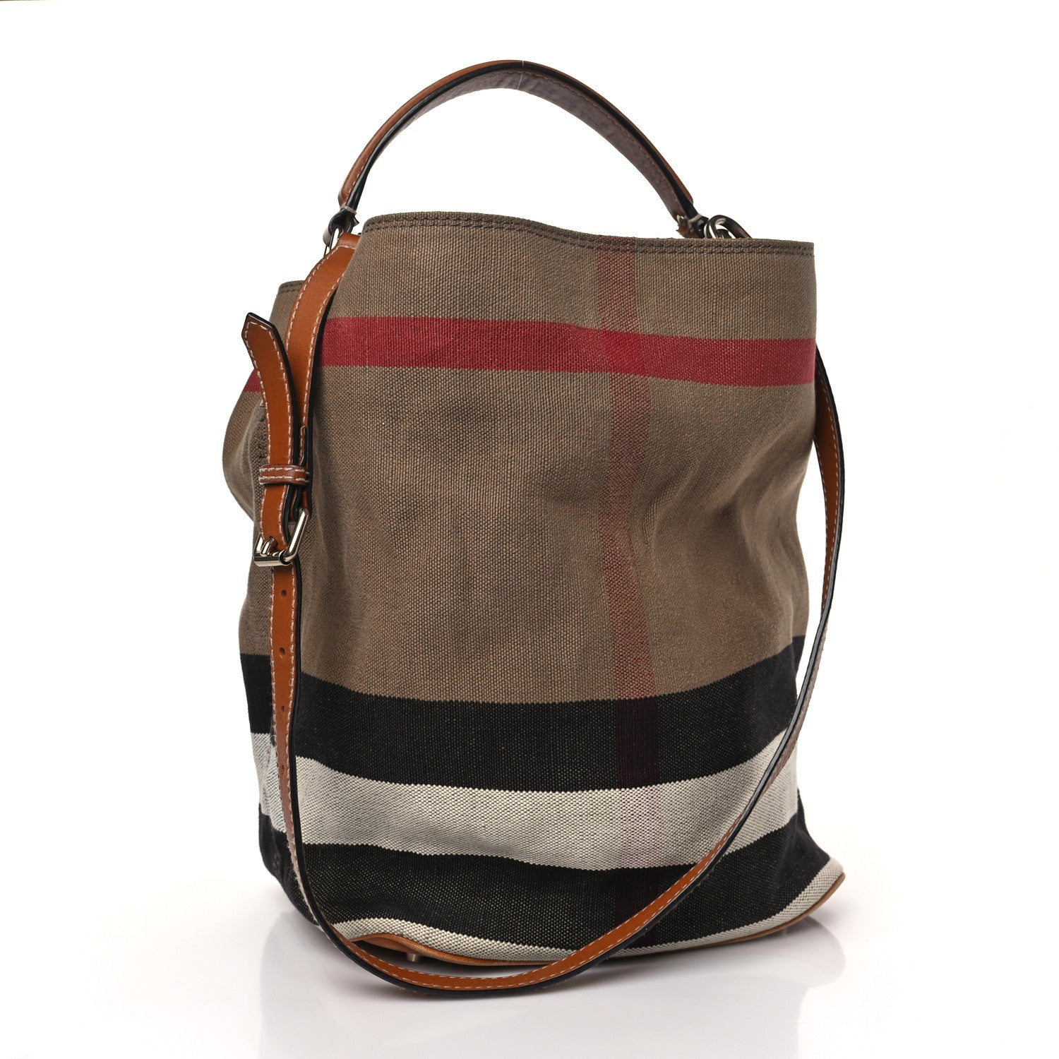 Burberry Canvas Mega Check Medium Ashby Bucket Bag Brown 4 of 10