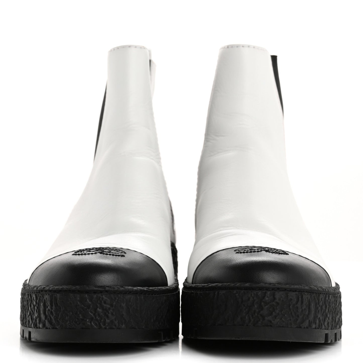 Calfskin Cap Toe CC Ankle Boots 39 White Black