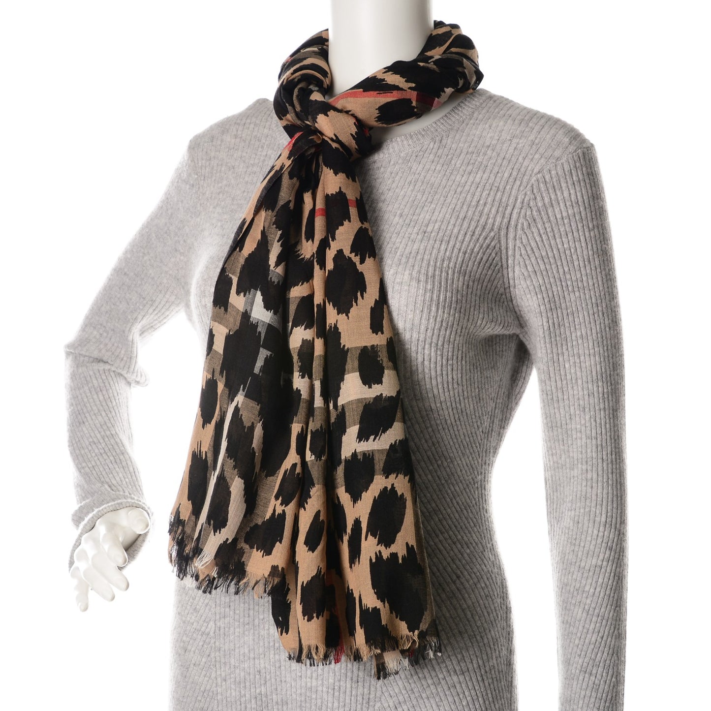 Wool Silk Animal Check Lightweight Scarf Camel