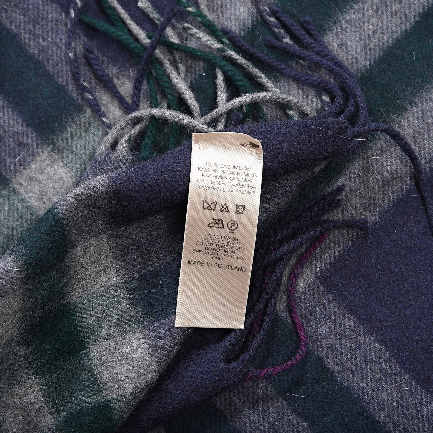 Cashmere Giant Check Fringe Scarf Navy