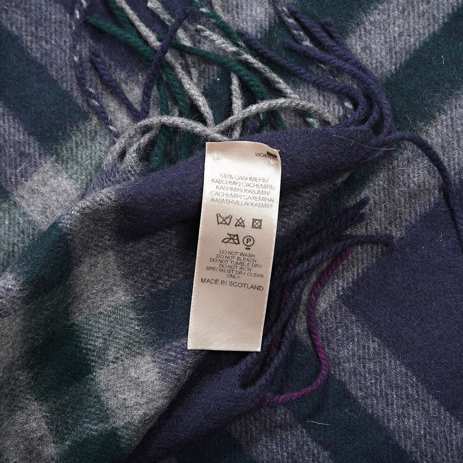 Burberry Cashmere Giant Check Fringe Scarf Navy 5 of 5