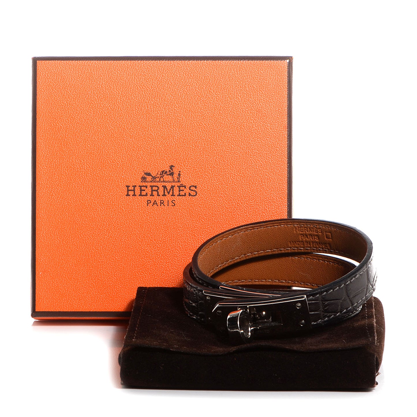 Matte Alligator Kelly Double Tour Bracelet Small Graphite