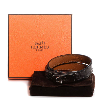 Hermes Matte Alligator Kelly Double Tour Bracelet Small Graphite 9 of 9