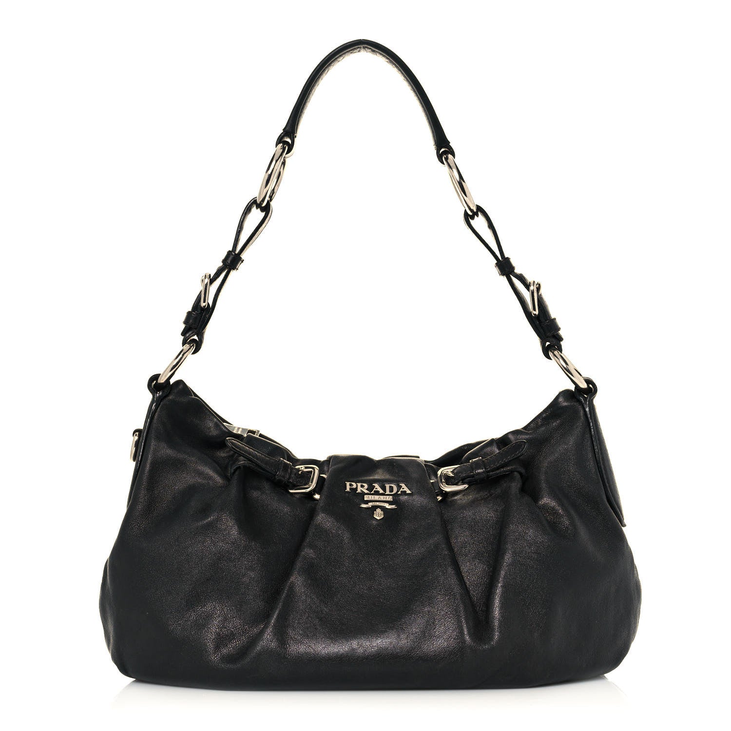 Prada Soft Calfskin Pleated Hobo Black 1 of 12