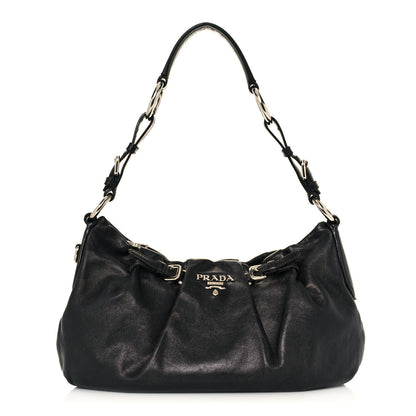 Prada Soft Calfskin Pleated Hobo Black 1 of 12