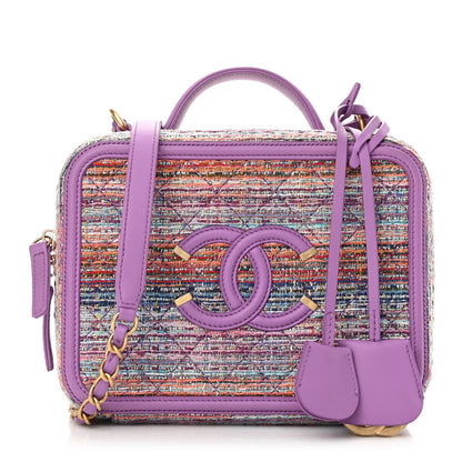 Chanel Tweed Quilted Medium CC Filigree Vanity Case Purple Multicolor 1 of 10