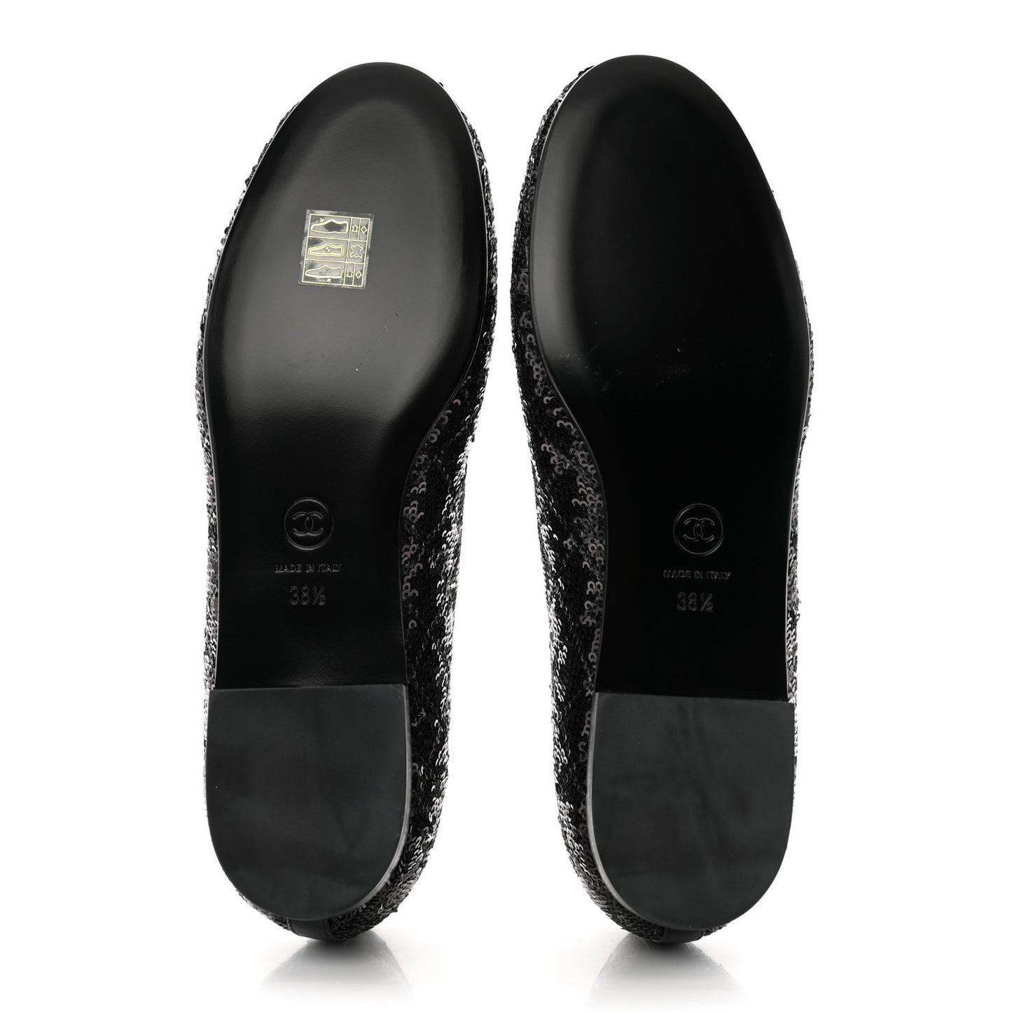 Sequin Lambskin Quilted CC Loafers 38.5 Black