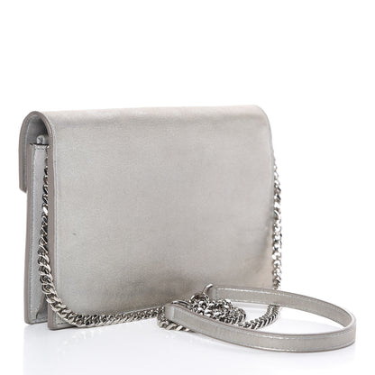 Saint Laurent Metallic Fabric Monogram Envelope Chain Wallet Silver 3 of 13