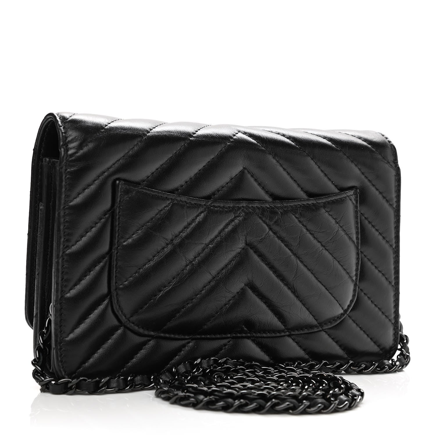 Chanel Aged Calfskin Chevron Quilted Reissue Wallet On Chain WOC So Black 3 of 15